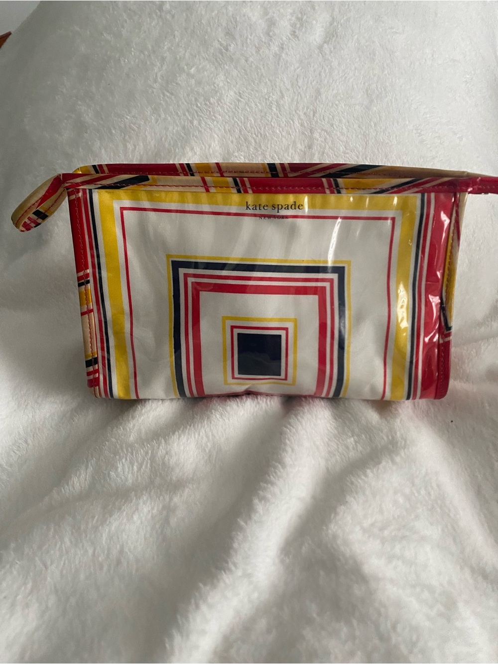 kate spade Red, Yellow & Navy Striped Vinyl Cosmetic Bag